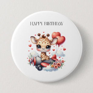 Verjaardag Giraffe Piloot Ronde Button 7,6 Cm