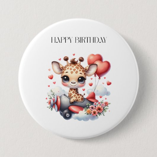 Verjaardag Giraffe Piloot Ronde Button 7,6 Cm (Voorkant)