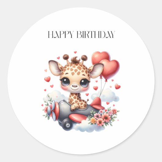 Verjaardag Giraffe Piloot Ronde Sticker (Voorkant)
