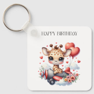Verjaardag Giraffe Piloot Sleutelhanger