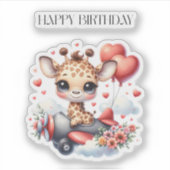 Verjaardag Giraffe Piloot Sticker (Voorkant)