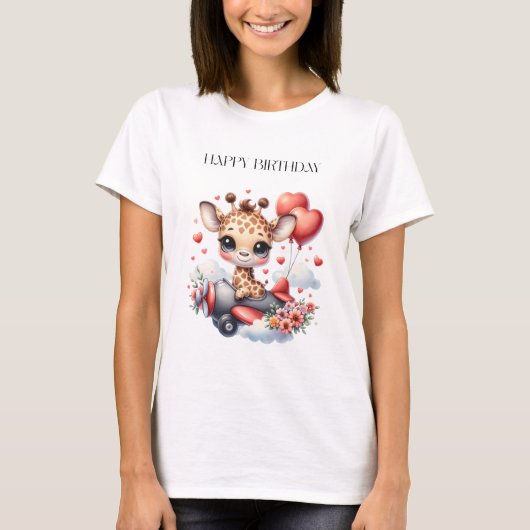 Verjaardag Giraffe Piloot T-shirt (Voorkant)