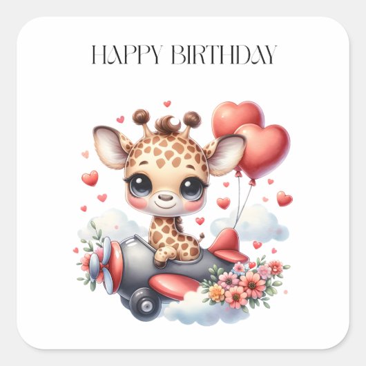 Verjaardag Giraffe Piloot Vierkante Sticker (Voorkant)