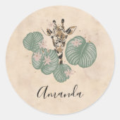 Verjaardag Giraffe Safari Dier Botanisch Ronde Sticker (Voorkant)