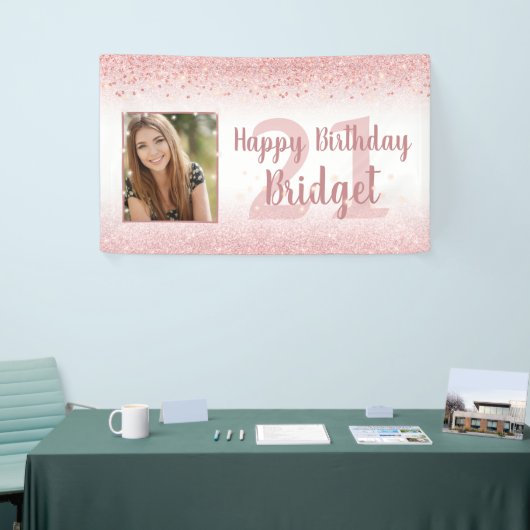 Verjaardag Girly Roos Gold Glitter Sparkle Foto Spandoek (Beurs)