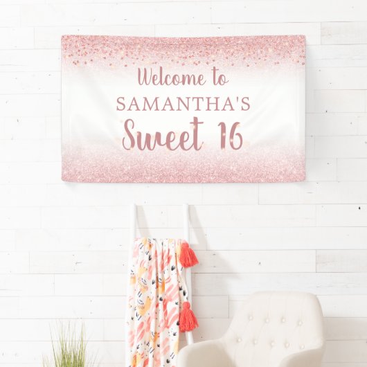 Verjaardag Girly Roos Gold Glitter Sparkle Spandoek (Insitu)