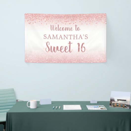 Verjaardag Girly Roos Gold Glitter Sparkle Spandoek (Beurs)