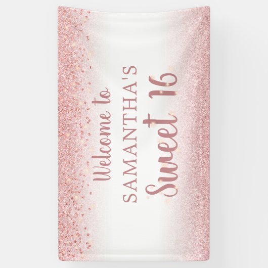 Verjaardag Girly Roos Gold Glitter Sparkle Spandoek (Verticaal)