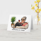 Verjaardag Glamoureuze Oude Dame Met Wijn Kaart (Gele Bloem)