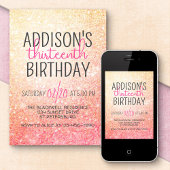 Verjaardag Glitter Roze Peach Kaart