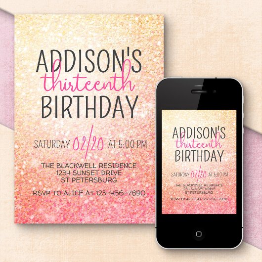 Verjaardag Glitter Roze Peach Kaart