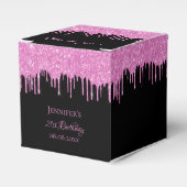 Verjaardag glitter zwart roze glitter druppels bedankdoosjes (Voorkant Zijde)