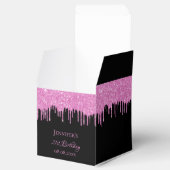 Verjaardag glitter zwart roze glitter druppels bedankdoosjes (Geopend)