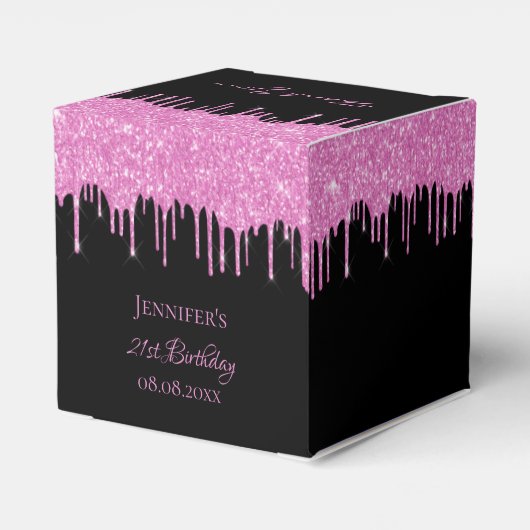 Verjaardag glitter zwart roze glitter druppels bedankdoosjes (Achterkant)