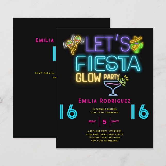 VERJAARDAG Glow Party Invitación Fiesta de Neón (Voorkant / Achterkant)