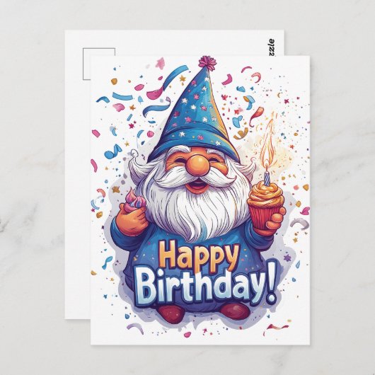 Verjaardag Gnome: Fantasievolle verjaardagsontwerp Briefkaart (Voorkant / Achterkant)