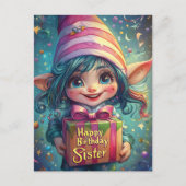 Verjaardag Gnome - Happy Birthday Sister Briefkaart (Voorkant)