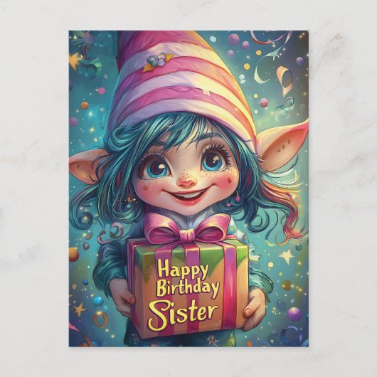 Verjaardag Gnome - Happy Birthday Sister Briefkaart (Voorkant)