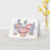 Verjaardag, Gnomen en Cupcakes, Roze Icing, Kinder Kaart (Gele Bloem)