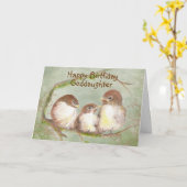 Verjaardag Goddochter Schattige Sparrow Vogel Fami Kaart (Gele Bloem)