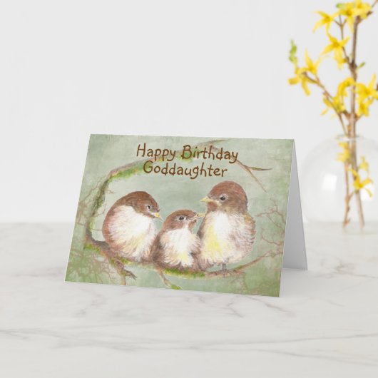 Verjaardag Goddochter Schattige Sparrow Vogel Fami Kaart (Gele Bloem)