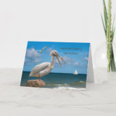 Verjaardag, Godfather, Witte Pelikaan op een rots Kaart (Voorkant)