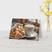 Verjaardag Goedemorgen koffie met croissants Kaart (Gele Bloem)
