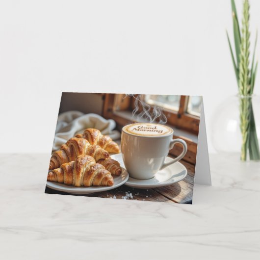 Verjaardag Goedemorgen koffie met croissants Kaart (Voorkant)