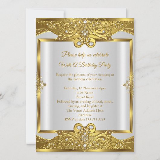 Verjaardag Gold White Pearls Golden Lijst Kaart (Achterkant)