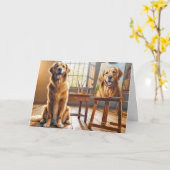 Verjaardag Golden Retrieve Canvas Kunstwerk Kaart (Gele Bloem)