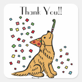 Verjaardag Golden Retriever Cartoon Dank u Vierkante Sticker