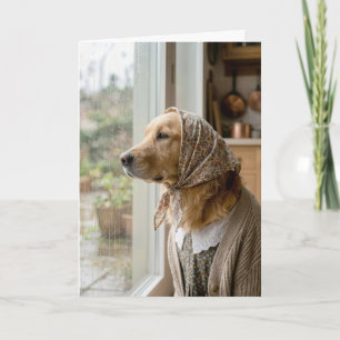 Verjaardag Golden Retriever die naar de regen staa Kaart