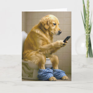 Verjaardag Golden Retriever Die Op Het Toilet Teks Kaart
