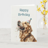 Verjaardag Golden Retriever Dog Kaart (Gele Bloem)