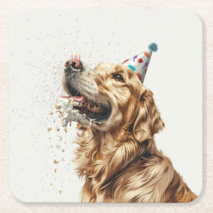 Verjaardag Golden Retriever Dog Kartonnen Onderzetters