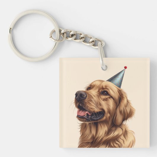 Verjaardag Golden Retriever Dog Sleutelhanger (Voorkant)