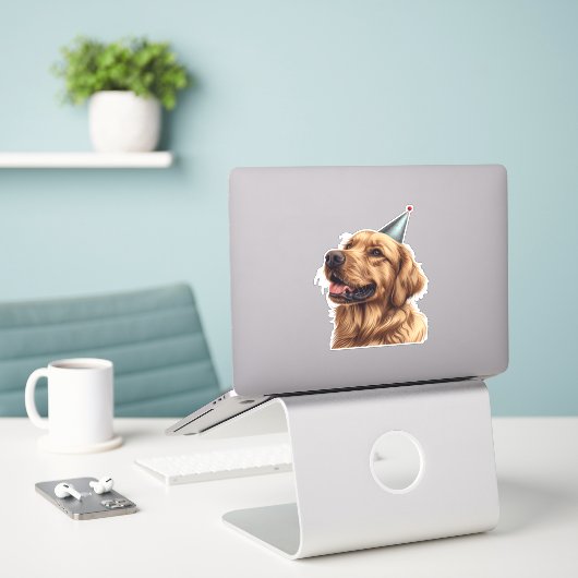Verjaardag Golden Retriever Dog Sticker (Laptop op bureau)