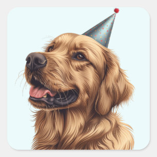 Verjaardag Golden Retriever Dog Vierkante Sticker