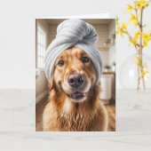 Verjaardag Golden Retriever Dragen van een tulband Kaart (Gele Bloem)