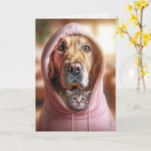 Verjaardag Golden Retriever en kitten in een hoodi Kaart (Gele Bloem)