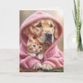 Verjaardag Golden Retriever en kitten Kaart (Voorkant)