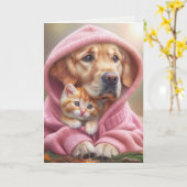 Verjaardag Golden Retriever en kitten Kaart (Gele Bloem)