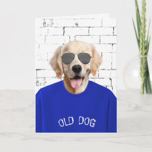 Verjaardag Golden Retriever in blauw T-shirt Kaart