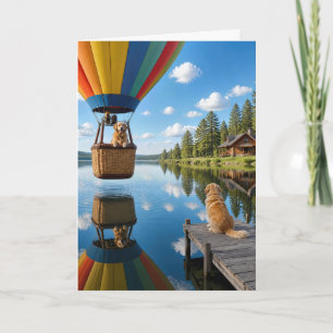 Verjaardag Golden Retriever in een hete luchtballo Kaart