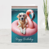 Verjaardag Golden Retriever in Flamingo Pool speel Kaart (Voorkant)