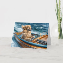 Verjaardag Golden Retriever in oude houten boot Kaart