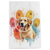 Verjaardag Golden Retriever in Paw Print Medium Cadeauzakje (Voorkant)