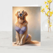 Verjaardag Golden Retriever Lingerie Model Kaart (Gele Bloem)