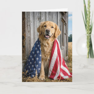 Verjaardag Golden Retriever met Amerikaanse vlag Kaart
