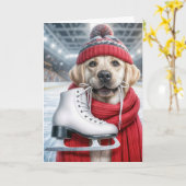 Verjaardag Golden Retriever met een Ice Schaats Kaart (Gele Bloem)